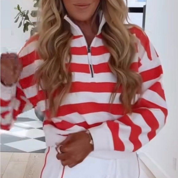 JoyLab Red and White Cropped Half Zip - Picture 7 of 7